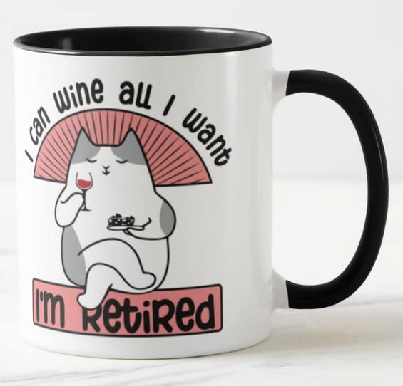 Vixar I'm Retired I can Wine All I Want Joke Novelty Retirement Joke Woman Coloured Mug Cup Gift Birthday Work Office Christmas Tea Coffee