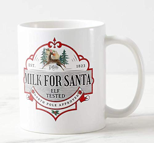 Milk for Santa, Elf Tested,The North Pole Approved, Christmas Coloured Mug Cup Novelty Office Birthday Christmas Coffee Gift Tea Present