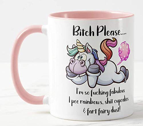 Vixar Bitch Please I'm So Fabulous Unicorn White OR Pink Ceramic Mug Novelty Office Birthday Christmas Coffee Gift Tea Cup Present