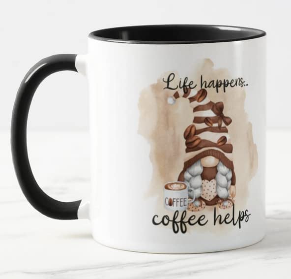 Vixar Life Happens. Coffee Helps Gnome Joke Novelty Coloured Mug Cup Gift Birthday Work Office Christmas Tea Coffee