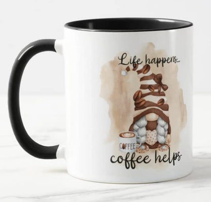 Vixar Life Happens. Coffee Helps Gnome Joke Novelty Coloured Mug Cup Gift Birthday Work Office Christmas Tea Coffee