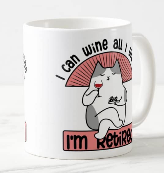 Vixar I'm Retired I can Wine All I Want Joke Novelty Retirement Joke Woman Coloured Mug Cup Gift Birthday Work Office Christmas Tea Coffee