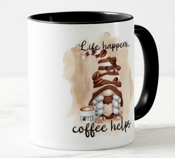 Vixar Life Happens. Coffee Helps Gnome Joke Novelty Coloured Mug Cup Gift Birthday Work Office Christmas Tea Coffee