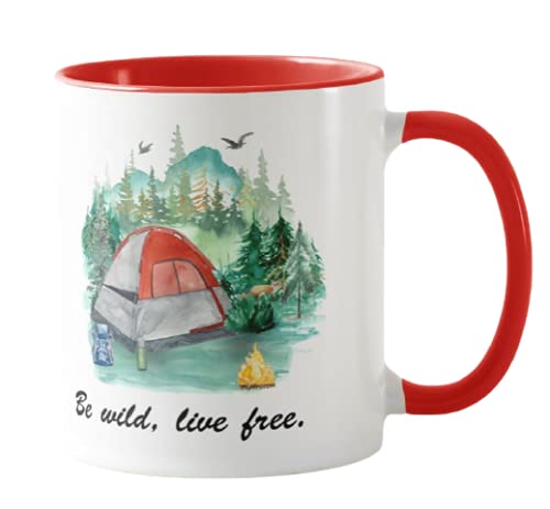 Vixar Tent, Camping,Caravan,Be Wild, Live Free, Holiday, Ceramic Mug Cup Coloured,11oz, Novelty Gift, Joke