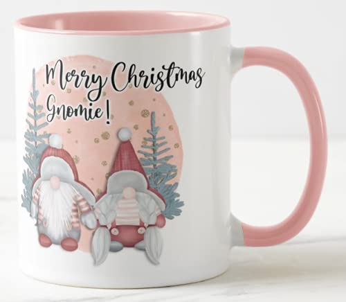 Christmas Gnome, Gnomes, Coloured Mug Cup, Gift, Work, Office, Merry Christmas Tea Coffee (Pink)