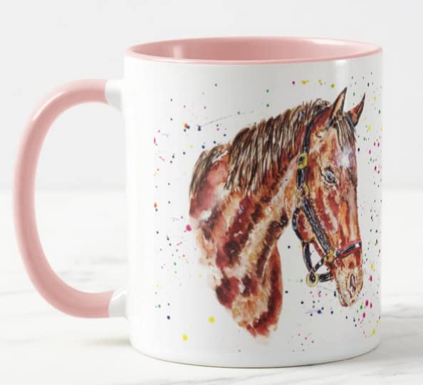 Vixar Horse Hand Pain Animal Farm Watercolour Coloured Mug Cup Gift Birthday Work Office Christmas Tea Coffee