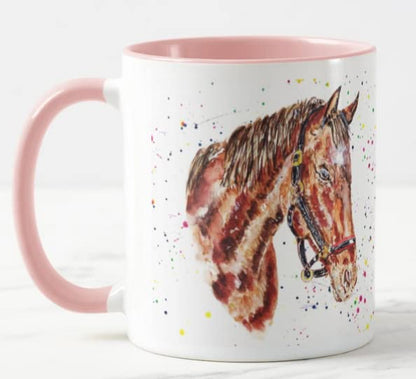 Vixar Horse Hand Pain Animal Farm Watercolour Coloured Mug Cup Gift Birthday Work Office Christmas Tea Coffee