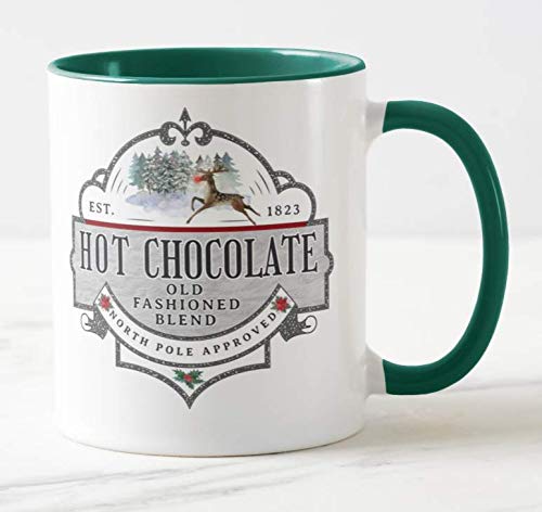 Hot Chocolate Old Fashion Blend, The North Pole Approved, Christmas Xmas, Coloured Mug Cup Novelty Office Birthday Christmas Coffee Gift Tea Present
