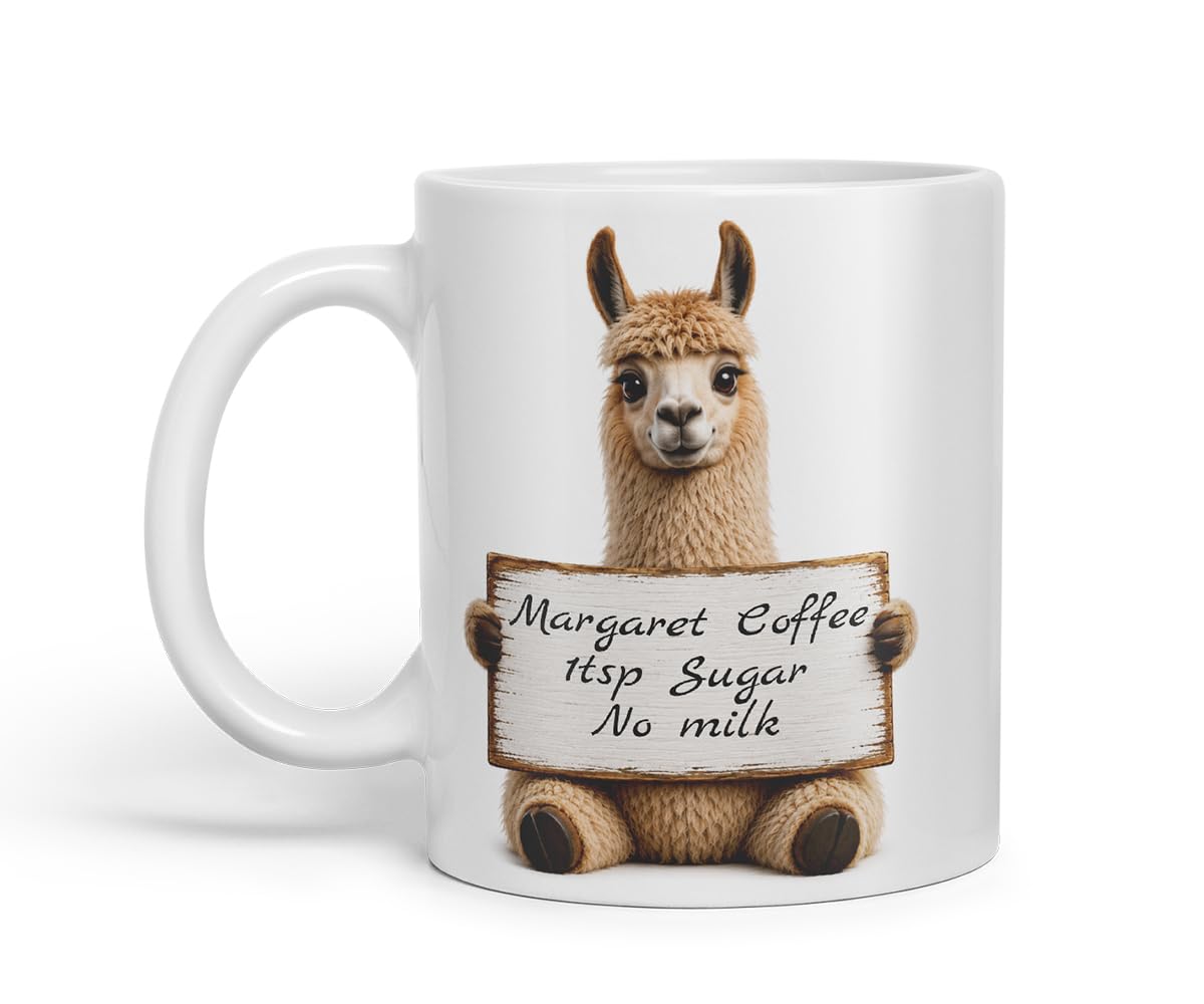 Vixar Personalised Llama Mug with Name or Custom Message – Cute Animal Coloured Ceramic Mug Cup Gift, 11oz (Black)
