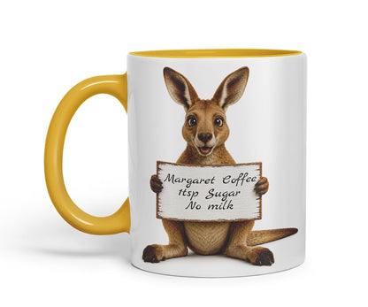 Vixar Personalised Kangaroo Mug with Name or Custom Message – Cute Animal Coloured Ceramic Mug Cup Gift, 11oz (Black)
