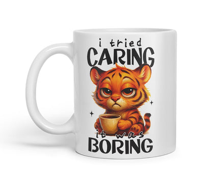 Vixar I Tried Caring It was Boring Funny Tiger Mug – Coloured Ceramic Mug Cup Gift, 11oz (Black)
