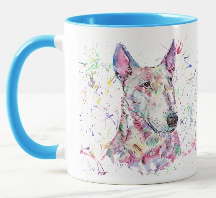 Vixar Bully English Bull Terrier Dog Pet Watercolour Art Coloured Mug Cup Gift Birthday Work Office Christmas Tea Coffee