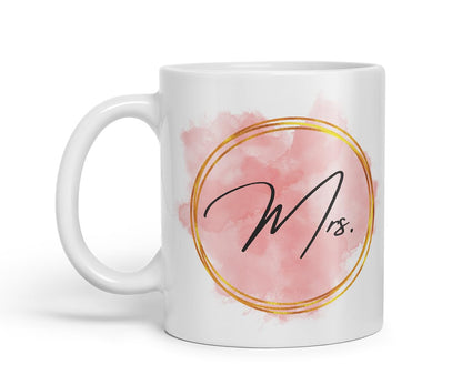 Vixar Mrs Watercolour Wedding Couple Mug – Coloured Ceramic Mug Cup Gift, 11oz (Black)