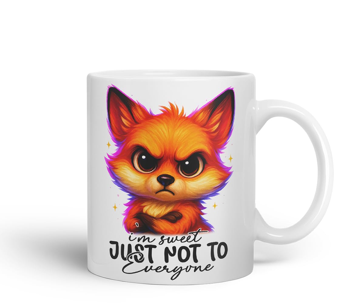 Vixar I'm Sweet Just Not to Everyone Sarcastic Fox – Coloured Ceramic Mug Cup Gift, 11oz (Black)