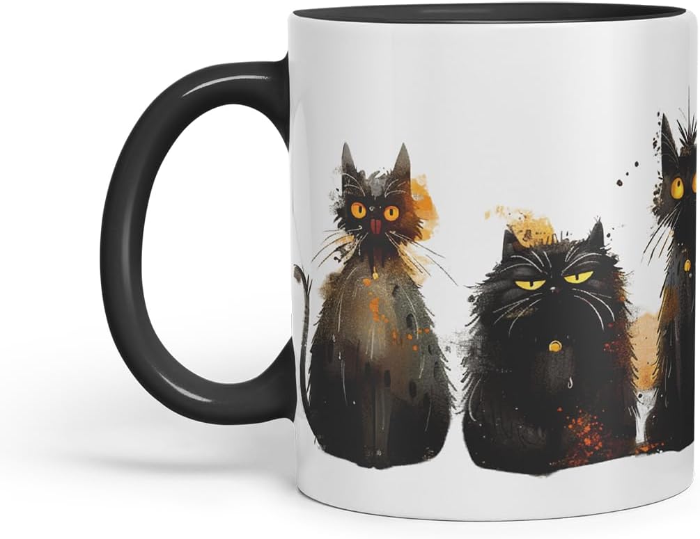 Vixar Black Cats Collection Mug – Coloured Ceramic Mug Cup Gift, 11oz (Black)