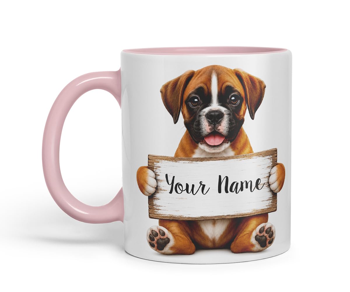 Vixar Personalised Boxer Dog Mug with Name or Custom Message – Cute Animal Coloured Ceramic Mug Cup Gift, 11oz (Black)