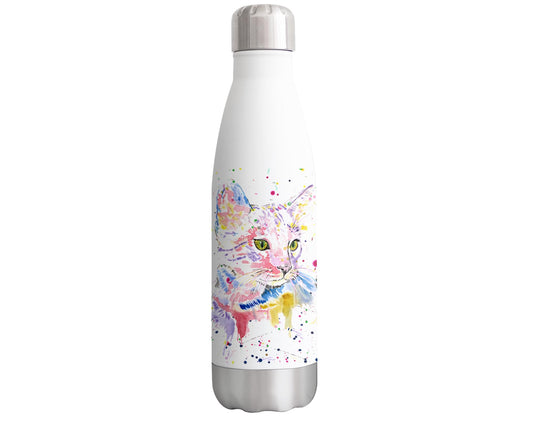 Vixar Cat Pink Kitten Pet Animals Watercolour Bottle double Wall insulated Stainless steel sport Drinks 500ml