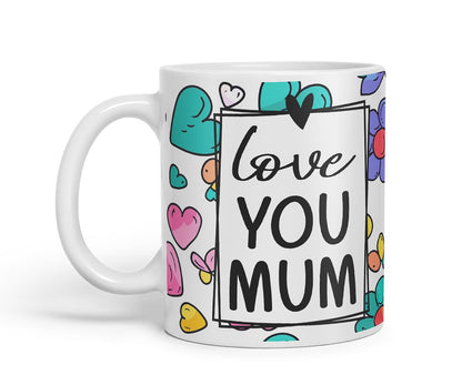 Vixar Love You Mum Colourful Flowers Mug – Coloured Ceramic Mug Cup Gift, 11oz (Black)