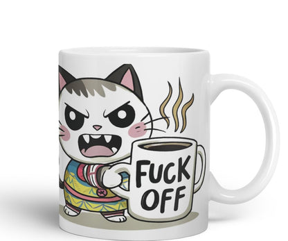 Vixar Angry Cat F** Off – Coloured Ceramic Mug Cup Gift, 11oz (Black)