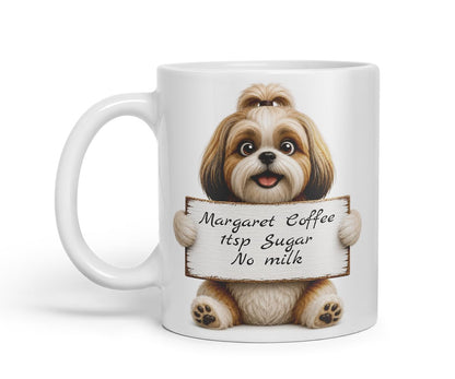 Vixar Personalised Shih Tzu Mug with Name or Custom Message – Cute Animal Coloured Ceramic Mug Cup Gift, 11oz (Black)