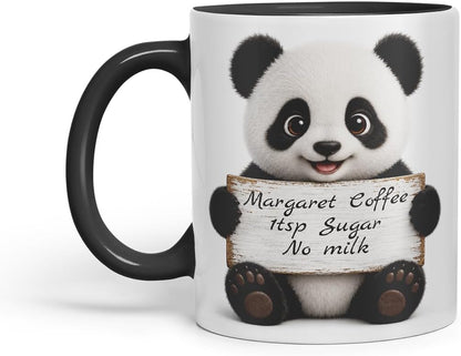 Vixar Personalised Panda Mug with Name or Custom Message – Cute Animal Coloured Ceramic Mug Cup Gift, 11oz (Black)