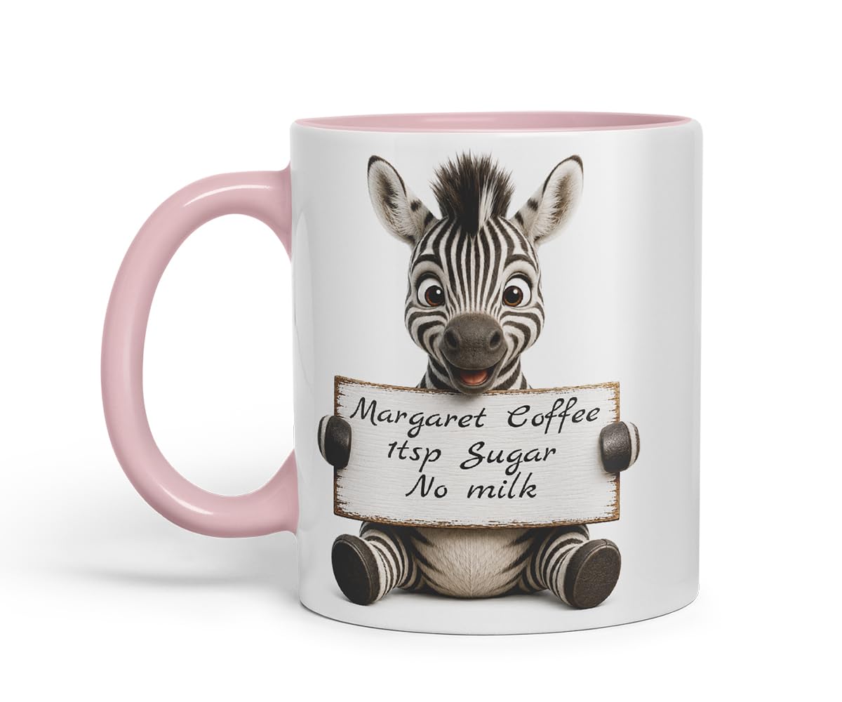 Vixar Personalised Zebra Mug with Name or Custom Message – Cute Animal Coloured Ceramic Mug Cup Gift, 11oz (Black)