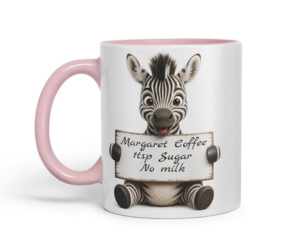 Vixar Personalised Zebra Mug with Name or Custom Message – Cute Animal Coloured Ceramic Mug Cup Gift, 11oz (Black)