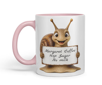 Vixar Personalised Snail Mug with Name or Custom Message – Cute Animal Coloured Ceramic Mug Cup Gift, 11oz (Black)