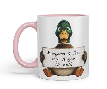 Vixar Personalised Duck Mug with Name or Custom Message – Cute Animal Coloured Ceramic Mug Cup Gift, 11oz (Black)