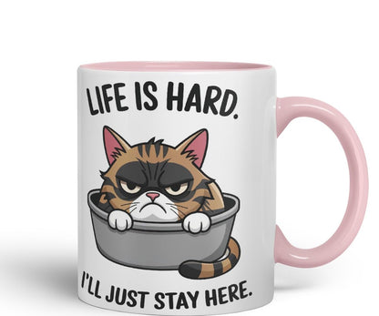 Vixar Life is Hard I’ll Just Stay Here Cat Mug – Coloured Ceramic Mug Cup Gift, 11oz (Black)