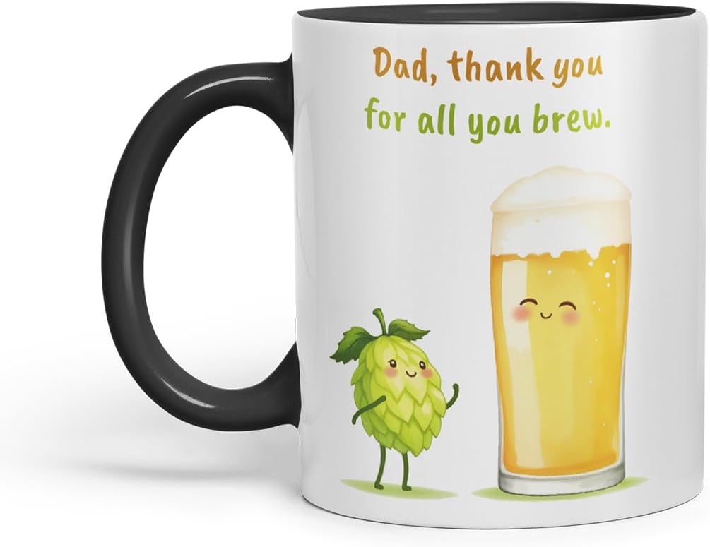 Vixar Dad Thank You for All You Brew Funny Beer Father's Day Mug – Coloured Mug Cup Gift, 11oz (Black)