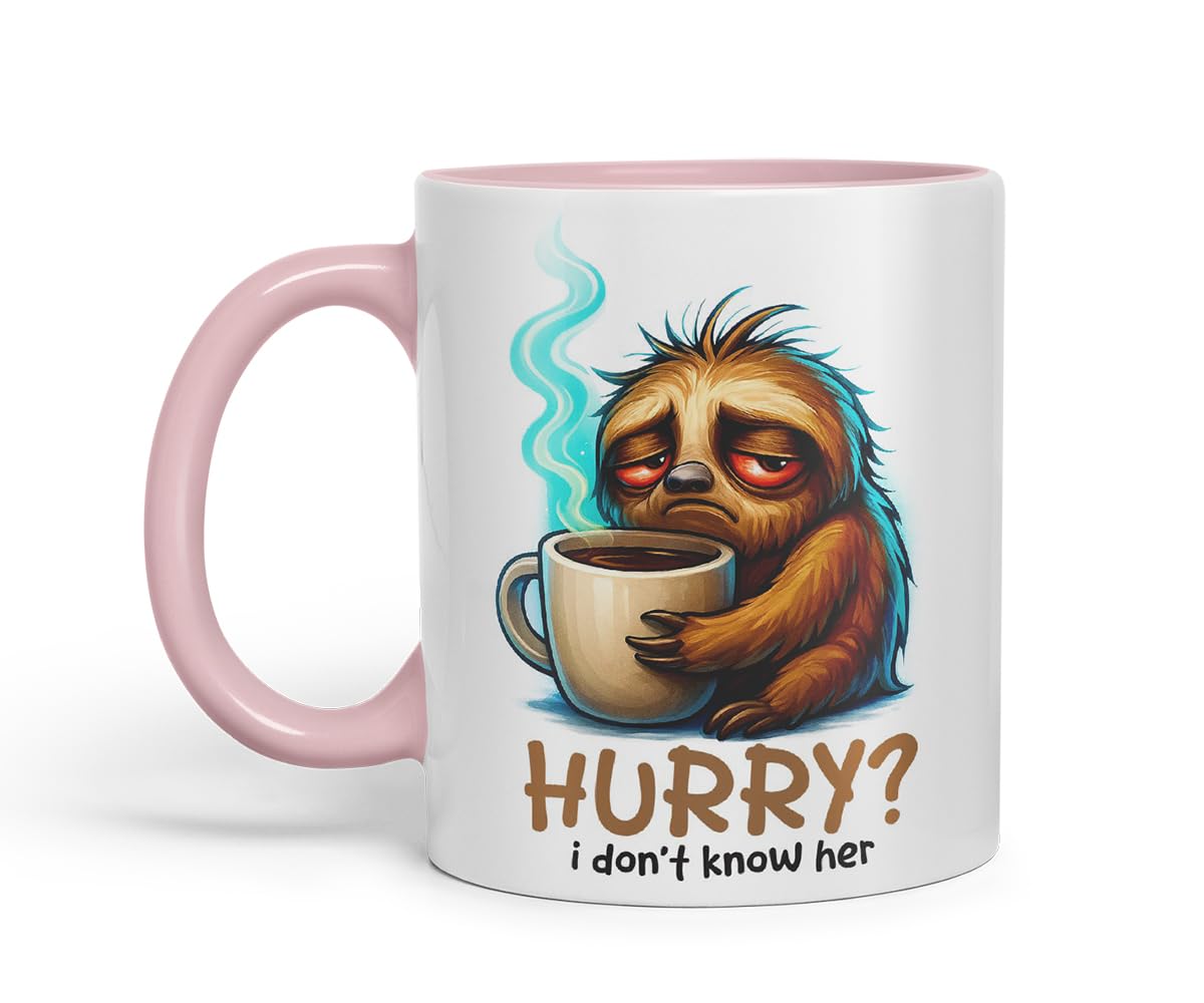 Vixar Hurry I Don't Know Her Funny Sloth Coffee Mug – Coloured Ceramic Mug Cup Gift, 11oz (Black)
