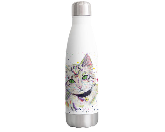 Vixar Cat Grey Kitten Pet Animals Watercolour Bottle double Wall insulated Stainless steel sport Drinks 500ml