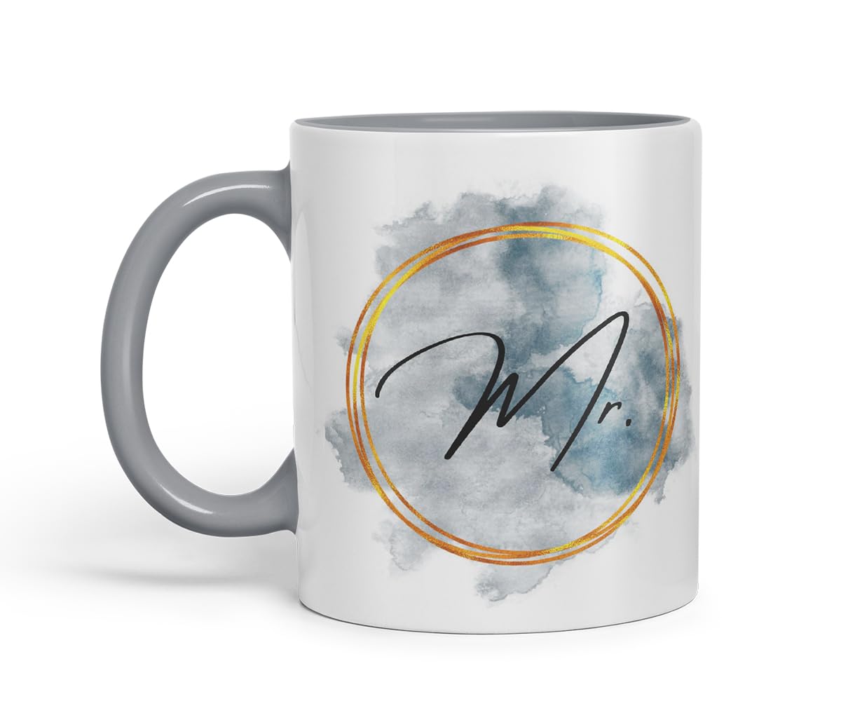 Vixar Mr Watercolour Wedding Couple Mug – Coloured Ceramic Mug Cup Gift, 11oz (Black)
