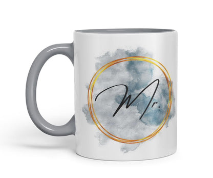 Vixar Mr Watercolour Wedding Couple Mug – Coloured Ceramic Mug Cup Gift, 11oz (Black)