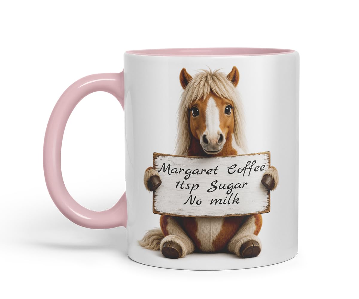 Vixar Personalised Pony Mug with Name or Custom Message – Cute Animal Coloured Ceramic Mug Cup Gift, 11oz (Black)