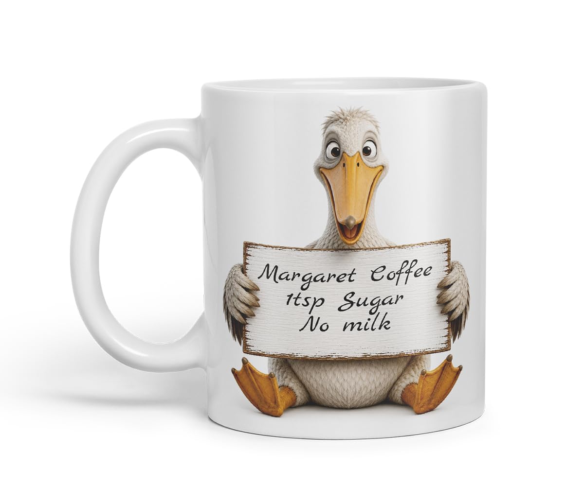 Vixar Personalised Pelican Mug with Name or Custom Message – Cute Animal Coloured Ceramic Mug Cup Gift, 11oz (Black)