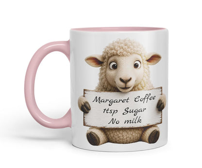 Vixar Personalised Sheep Mug with Name or Custom Message – Cute Animal Coloured Ceramic Mug Cup Gift, 11oz (Black)