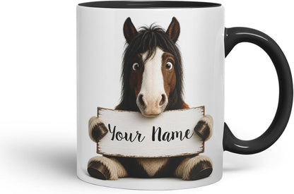 Vixar Personalised Shire Horse Mug with Name or Custom Message – Cute Animal Coloured Ceramic Mug Cup Gift, 11oz (Black)