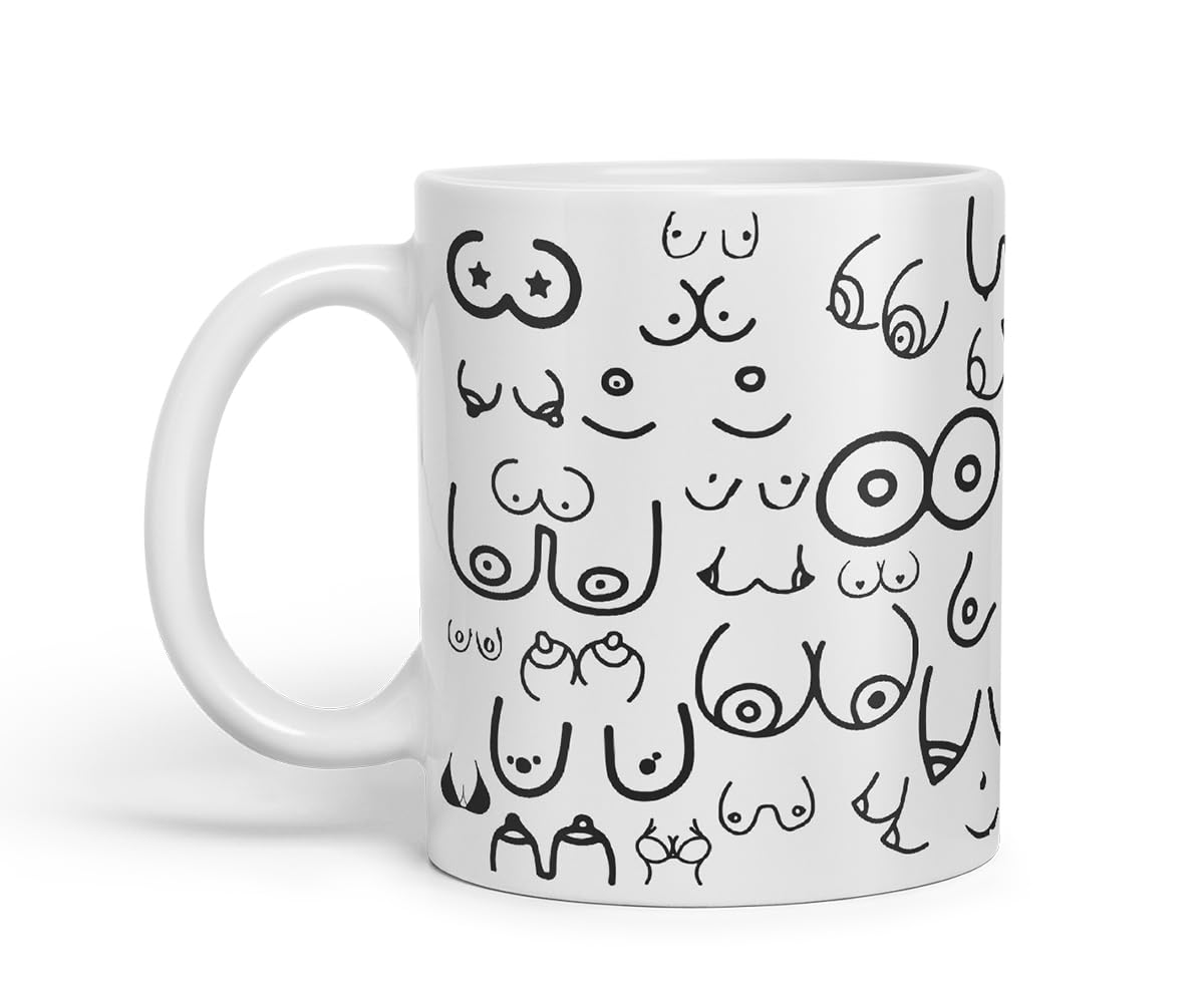 Vixar Feminine Body Woman Breasts, Tits, Line Art Mug – Coloured Ceramic Mug Cup Gift, 11oz (Black)