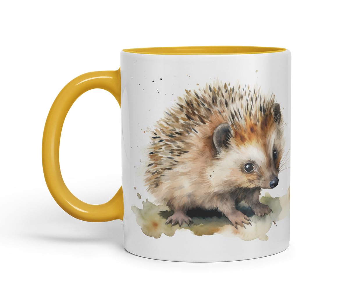 Vixar Watercolour Hedgehog Mug – Coloured Ceramic Mug Cup Gift, 11oz (Black)