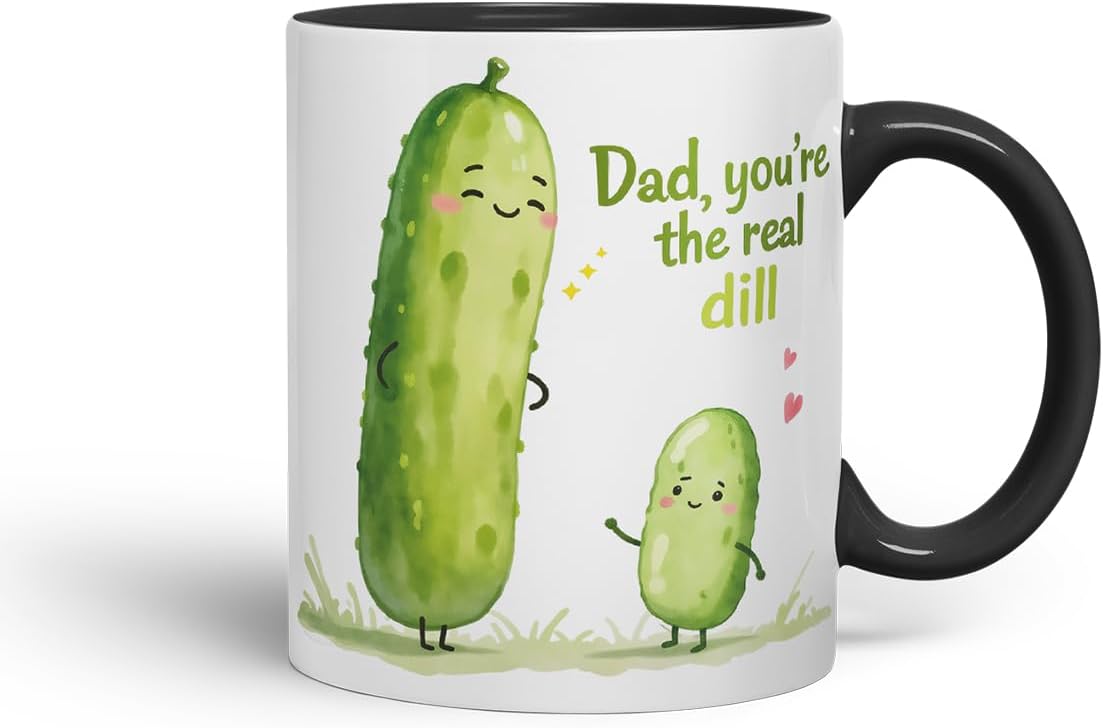 Vixar Dad You're The Real Dill Funny Pickle Pun Father's Day Mug – Coloured Mug Cup Gift, 11oz (Black)