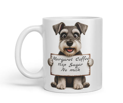 Vixar Personalised Schnauzer Mug with Name or Custom Message – Cute Animal Coloured Ceramic Mug Cup Gift, 11oz (Black)