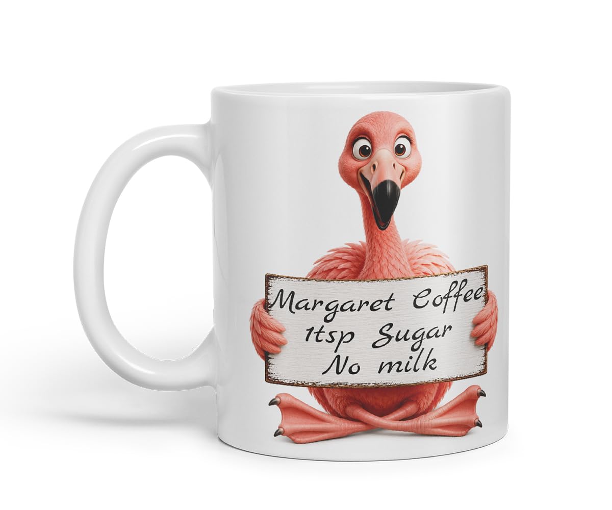 Vixar Personalised Flamingo Mug with Name or Custom Message – Cute Animal Coloured Ceramic Mug Cup Gift, 11oz (Black)