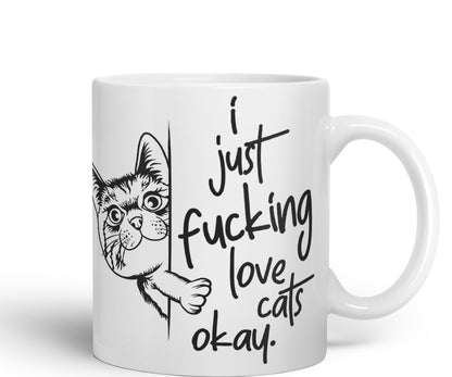 Vixar I just f_ucking Love Cats Okay, Hidden, Hiding Kitten cat Joke sarkasm Ceramic Coloured Mug Cup for Tea Coffee Hot Brew 330ml 11Oz Gift V2