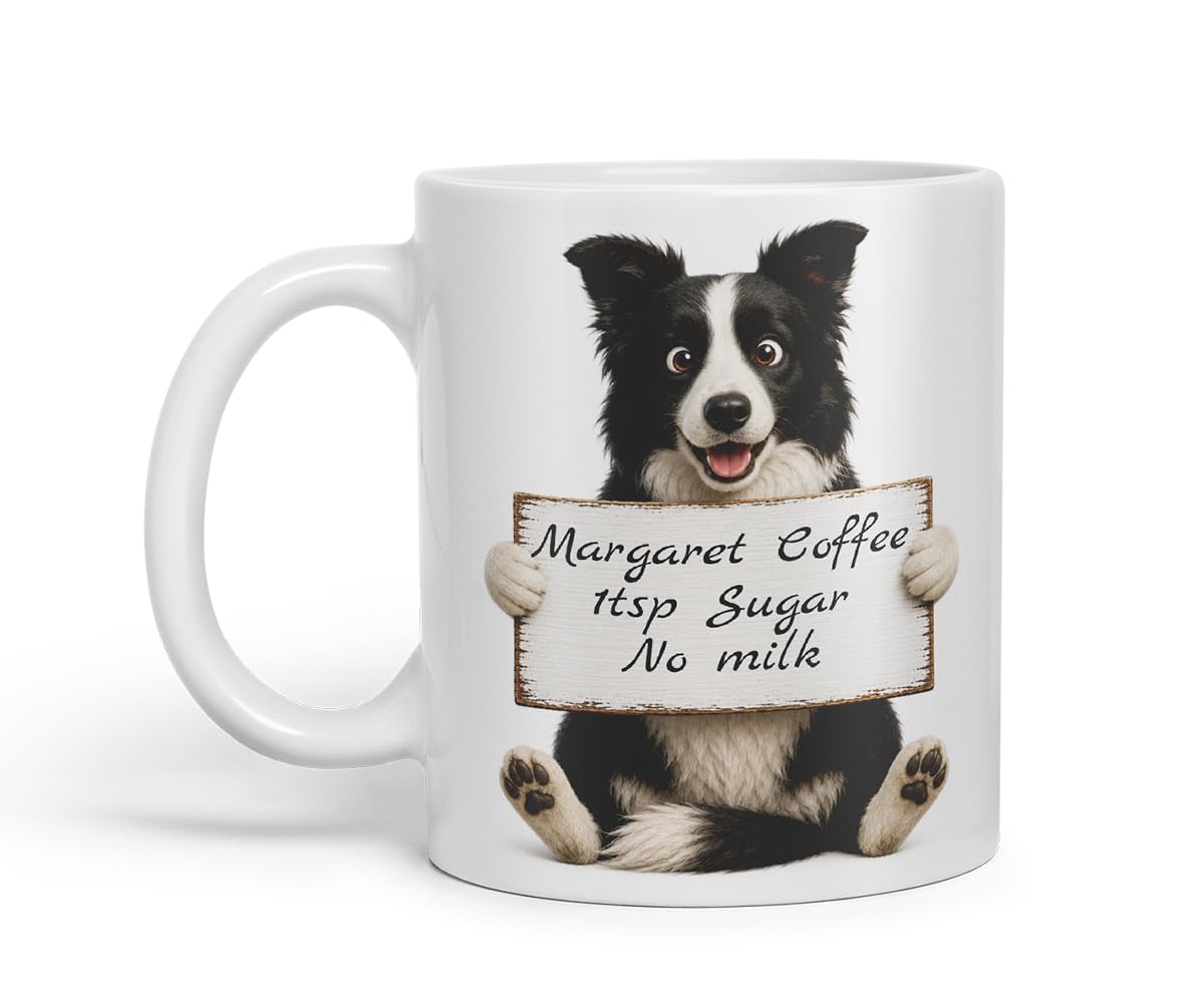 Vixar Personalised Border Collie Mug with Name or Custom Message – Cute Animal Coloured Ceramic Mug Cup Gift, 11oz (Black)