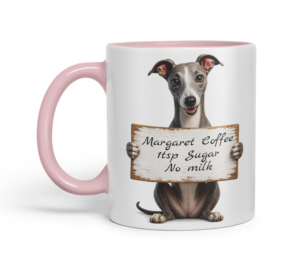 Vixar Personalised Greyhound Mug with Name or Custom Message – Cute Animal Coloured Ceramic Mug Cup Gift, 11oz (Black)