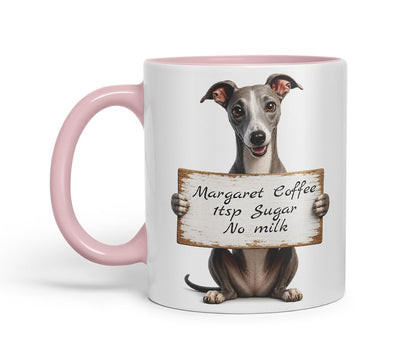 Vixar Personalised Greyhound Mug with Name or Custom Message – Cute Animal Coloured Ceramic Mug Cup Gift, 11oz (Black)