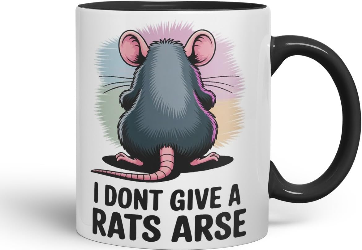 Vixar I Don’t Give a Rat’s Arse – Coloured Ceramic Mug Cup Gift, 11oz (Black)
