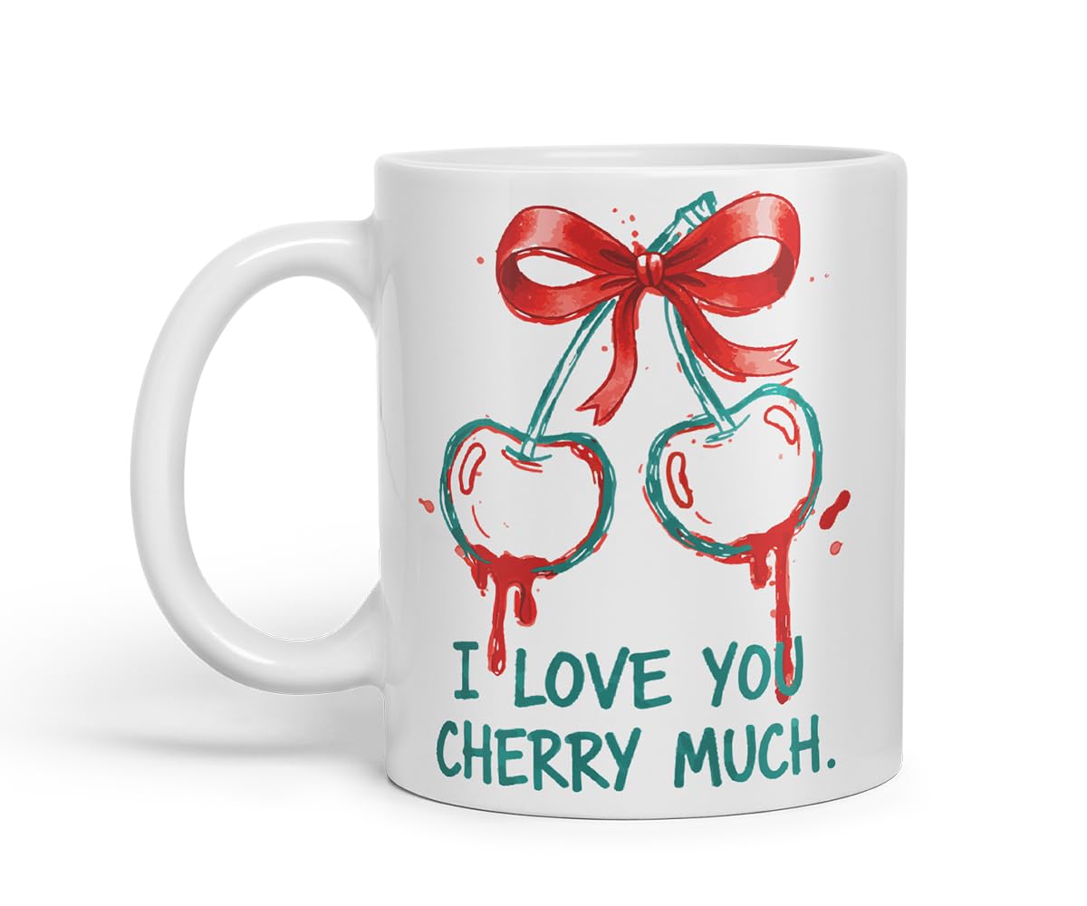 Vixar I Love You Cherry Much Mug – Coloured Ceramic Mug Cup Gift, 11oz (Black)